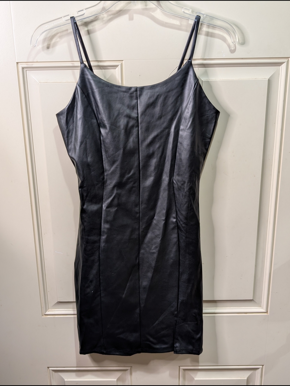 Fashion Magazine Black Faux-Leather Mini bodycon Slip Dress sz S